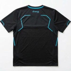 Custom Matte Black and Aqua Pickleball Shirt – custom manufactured by Ravix Pro Industry, Sialkot, Pakistan