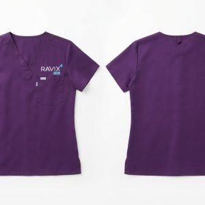 Custom Purple Medical Scrub Top – custom manufactured by Ravix Pro Industry, Sialkot, Pakistan