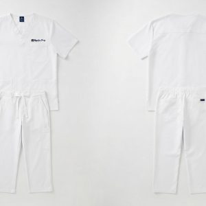 Custom White Medical Scrub Uniform Set – custom manufactured by Ravix Pro Industry, Sialkot, Pakistan