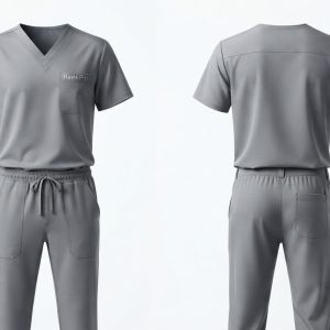 Custom Grey Medical Scrubs Set – custom manufactured by Ravix Pro Industry, Sialkot, Pakistan