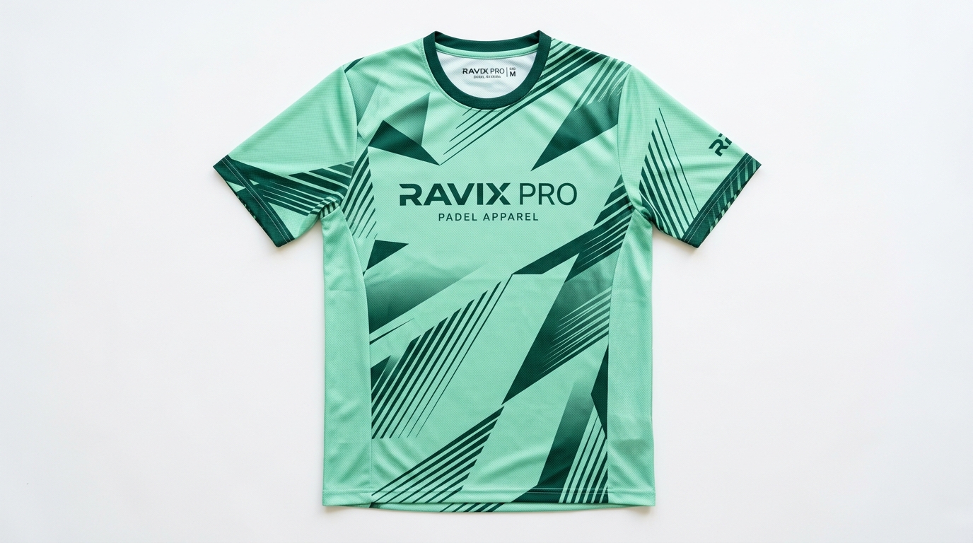 Custom Mint Green Abstract Stripe Padel Jersey Custom Mint Green Abstract Stripe Padel Jersey – custom manufactured by Ravix Pro Industry, Sialkot, Pakistan