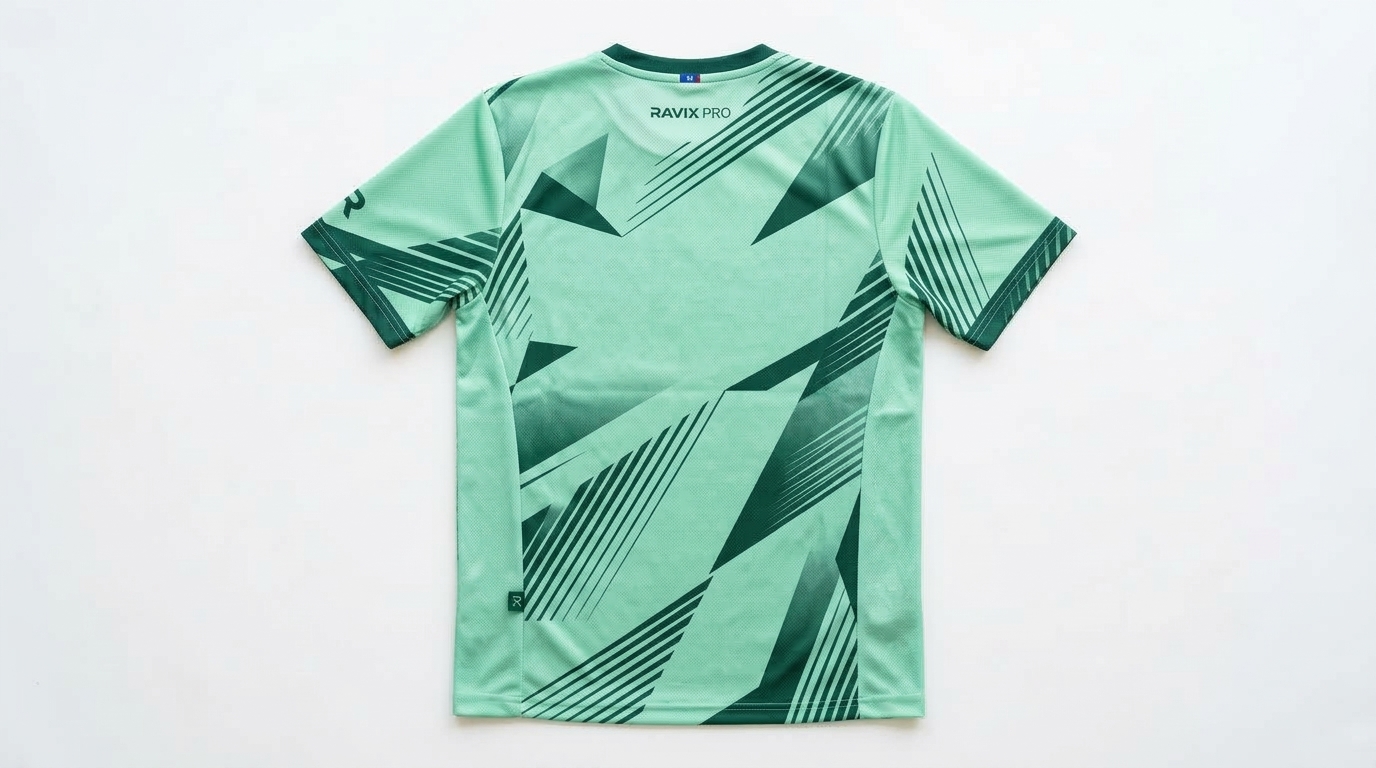 Custom Mint Green Abstract Stripe Padel Jersey – view 2 Custom Mint Green Abstract Stripe Padel Jersey – alternate view, made by Ravix Pro Industry, Sialkot