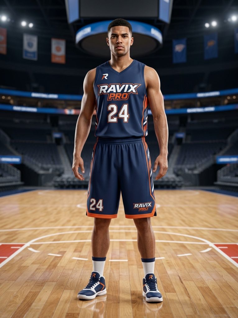 Sportswear Factory in Pakistan: What Buyers Need to Know Custom Navy and White Team Basketball Uniform – alternate view, made by Ravix Pro Industry, Sialkot