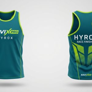 Custom Teal and Lime Green Hyrox Training Singlet – custom manufactured by Ravix Pro Industry, Sialkot, Pakistan