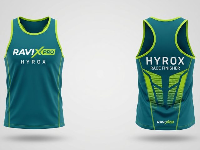 Custom Teal and Lime Green Hyrox Training Singlet – custom manufactured by Ravix Pro Industry, Sialkot, Pakistan