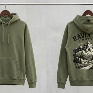 Custom Olive Green Streetwear Hoodie – custom manufactured by Ravix Pro Industry, Sialkot, Pakistan