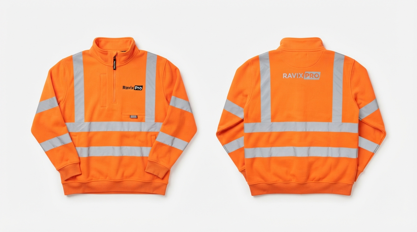 Custom Orange Hi-Vis Safety Sweatshirt Custom Orange Hi-Vis Safety Sweatshirt – custom manufactured by Ravix Pro Industry, Sialkot, Pakistan