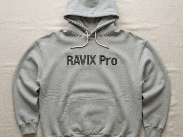 Custom Grey Oversized Hoodie with Embroidered Logo – custom manufactured by Ravix Pro Industry, Sialkot, Pakistan