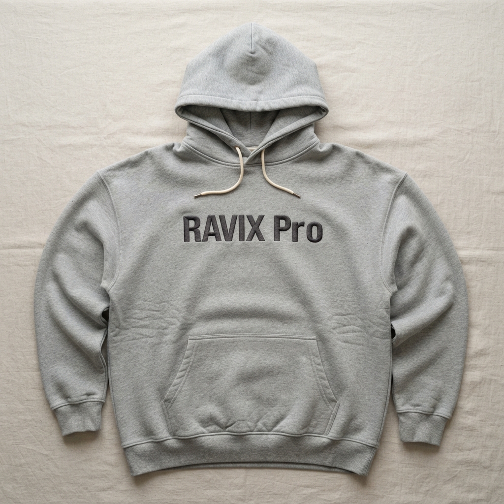 Custom Grey Oversized Hoodie with Embroidered Logo – custom manufactured by Ravix Pro Industry, Sialkot, Pakistan