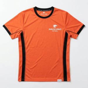 Custom Orange Padel Shirt with Black Side Panels – custom manufactured by Ravix Pro Industry, Sialkot, Pakistan