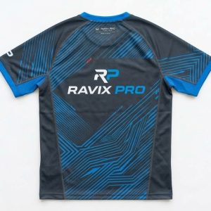 Custom Navy and Blue Tropical Padel Jersey – custom manufactured by Ravix Pro Industry, Sialkot, Pakistan