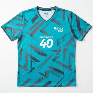 Custom Teal Geometric Number Padel Jersey – custom manufactured by Ravix Pro Industry, Sialkot, Pakistan