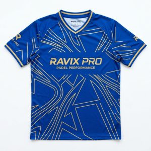Custom Royal Blue Line Print Padel Jersey – custom manufactured by Ravix Pro Industry, Sialkot, Pakistan