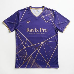 Custom Purple and Gold Line Padel Jersey – custom manufactured by Ravix Pro Industry, Sialkot, Pakistan