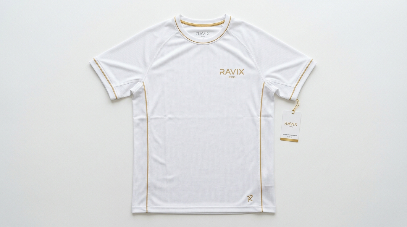 Custom White Padel Shirt with Gold Trim Custom White Padel Shirt with Gold Trim – custom manufactured by Ravix Pro Industry, Sialkot, Pakistan