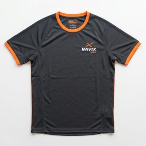 Custom Charcoal and Orange Collar Padel Top – custom manufactured by Ravix Pro Industry, Sialkot, Pakistan