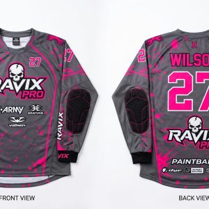 Custom Grey and Pink Paintball Uniform – custom manufactured by Ravix Pro Industry, Sialkot, Pakistan