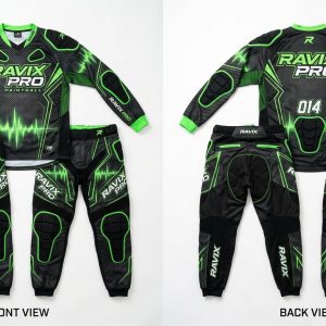 Custom Black and Green Paintball Uniform – custom manufactured by Ravix Pro Industry, Sialkot, Pakistan