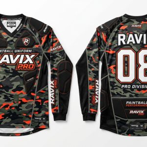 Custom Black and Red Camo Paintball Jersey – custom manufactured by Ravix Pro Industry, Sialkot, Pakistan
