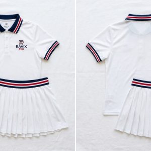 Custom White and Navy Pickleball and Padel Apparel – custom manufactured by Ravix Pro Industry, Sialkot, Pakistan