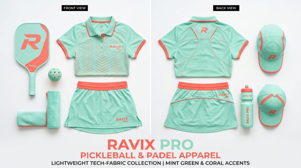 Pickleball and Padel Apparel Guide: What to Make and How to Launch a Brand Custom Mint and Coral Pickleball and Padel Apparel – custom manufactured by Ravix Pro Industry, Sialkot, Pakistan