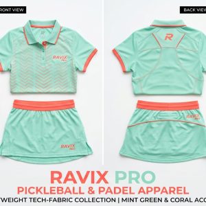 Custom Mint and Coral Pickleball and Padel Apparel – custom manufactured by Ravix Pro Industry, Sialkot, Pakistan