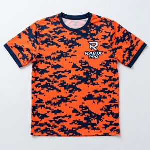 Custom Orange Digital Camo Pickleball Jersey – custom manufactured by Ravix Pro Industry, Sialkot, Pakistan