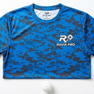 Custom Royal Blue Camo Pickleball Shirt – custom manufactured by Ravix Pro Industry, Sialkot, Pakistan