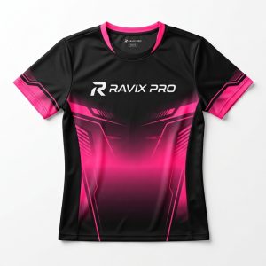 Custom Black and Pink Fade Pickleball Shirt – custom manufactured by Ravix Pro Industry, Sialkot, Pakistan