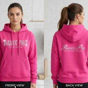 Custom Hot Pink Hoodie with Script Logo – custom manufactured by Ravix Pro Industry, Sialkot, Pakistan