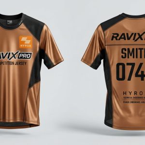 Custom Copper and Black Race Jersey – custom manufactured by Ravix Pro Industry, Sialkot, Pakistan