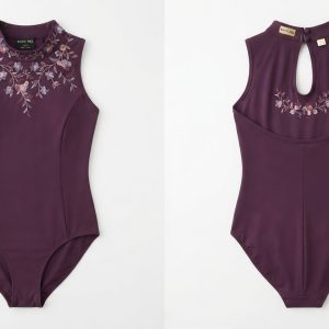 Custom Plum High-Neck Dance Leotard with Embroidered Yoke – custom manufactured by Ravix Pro Industry, Sialkot, Pakistan