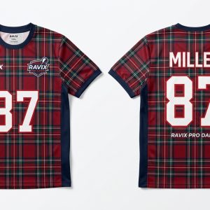 Custom Maroon Tartan Darts Jersey – custom manufactured by Ravix Pro Industry, Sialkot, Pakistan