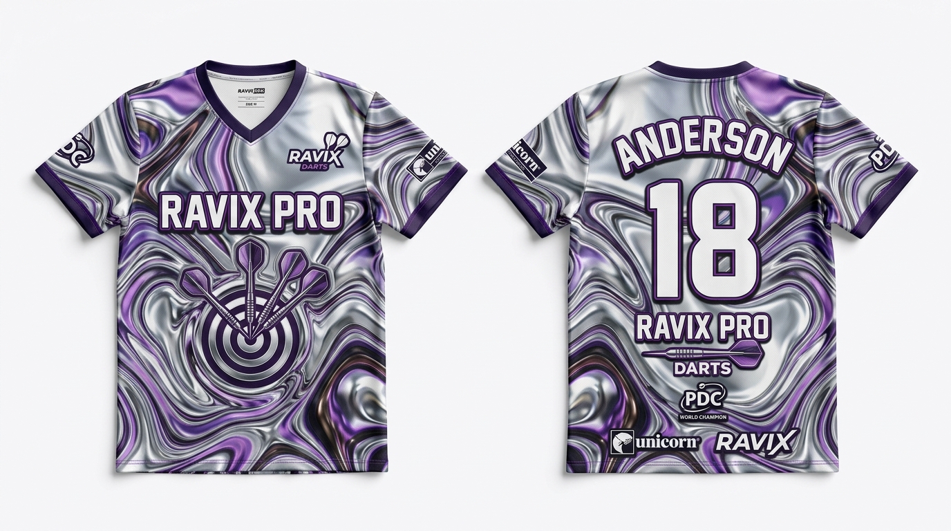 Custom Lilac Liquid Marble Darts Jersey Custom Lilac Liquid Marble Darts Jersey – custom manufactured by Ravix Pro Industry, Sialkot, Pakistan