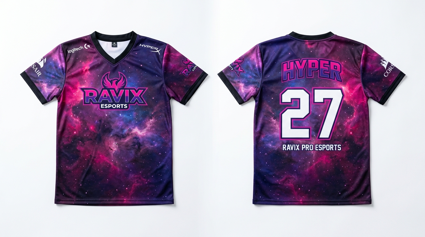 Custom Purple Galaxy Esports Jersey Custom Purple Galaxy Esports Jersey – custom manufactured by Ravix Pro Industry, Sialkot, Pakistan