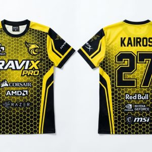 Custom Yellow and Black Tech Esports Jersey – custom manufactured by Ravix Pro Industry, Sialkot, Pakistan