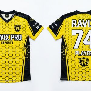 Custom Yellow and Black Esports Jersey – custom manufactured by Ravix Pro Industry, Sialkot, Pakistan