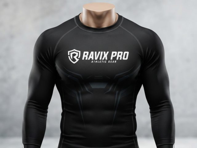 Custom Black Long Sleeve MMA Rash Guard – custom manufactured by Ravix Pro Industry, Sialkot, Pakistan