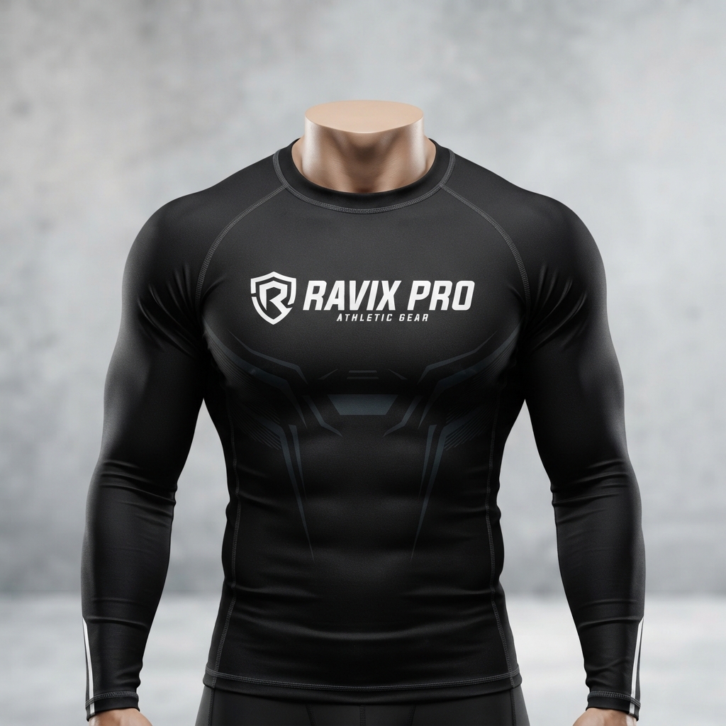 Custom Black Long Sleeve MMA Rash Guard – custom manufactured by Ravix Pro Industry, Sialkot, Pakistan