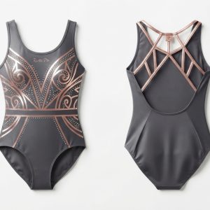 Custom Charcoal and Rose Gold Dance Leotard – custom manufactured by Ravix Pro Industry, Sialkot, Pakistan