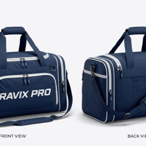 Custom Navy Sports Duffle Bag – custom manufactured by Ravix Pro Industry, Sialkot, Pakistan