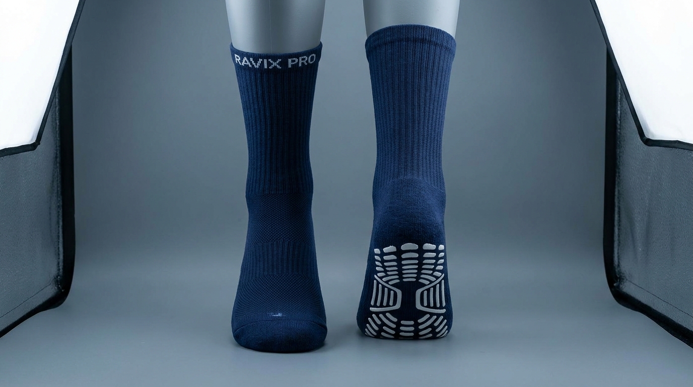 Custom Navy Grip Socks Custom Navy Grip Socks – custom manufactured by Ravix Pro Industry, Sialkot, Pakistan
