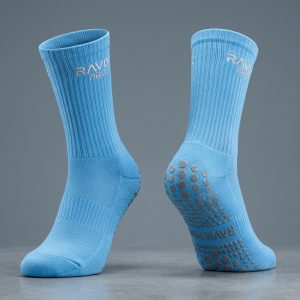 Custom Sky Blue Crew Sports Socks – custom manufactured by Ravix Pro Industry, Sialkot, Pakistan