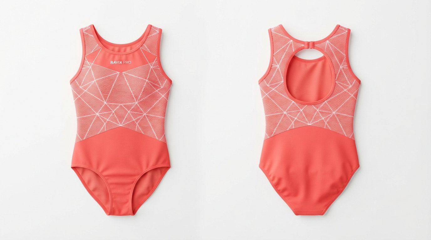 Custom Coral Gymnastics Leotard Custom Coral Gymnastics Leotard – custom manufactured by Ravix Pro Industry, Sialkot, Pakistan