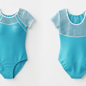 Custom Turquoise Cap Sleeve Gymnastics Leotard with Mesh Yoke – custom manufactured by Ravix Pro Industry, Sialkot, Pakistan