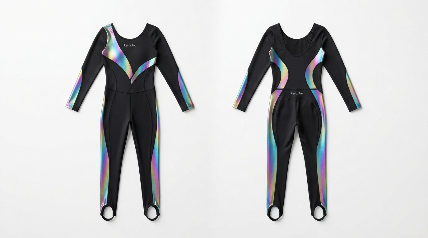 Custom Black and Silver Long Sleeve Full-Length Gymnastics Unitard Custom Black and Silver Long Sleeve Full-Length Gymnastics Unitard – custom manufactured by Ravix Pro Industry, Sialkot, Pakistan