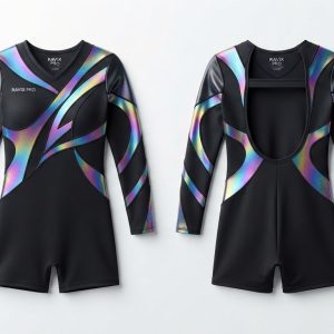 Custom Black and Silver Gymnastics Unitard – custom manufactured by Ravix Pro Industry, Sialkot, Pakistan