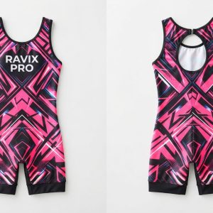 Custom Hot Pink and Black Gymnastics Leotard – custom manufactured by Ravix Pro Industry, Sialkot, Pakistan