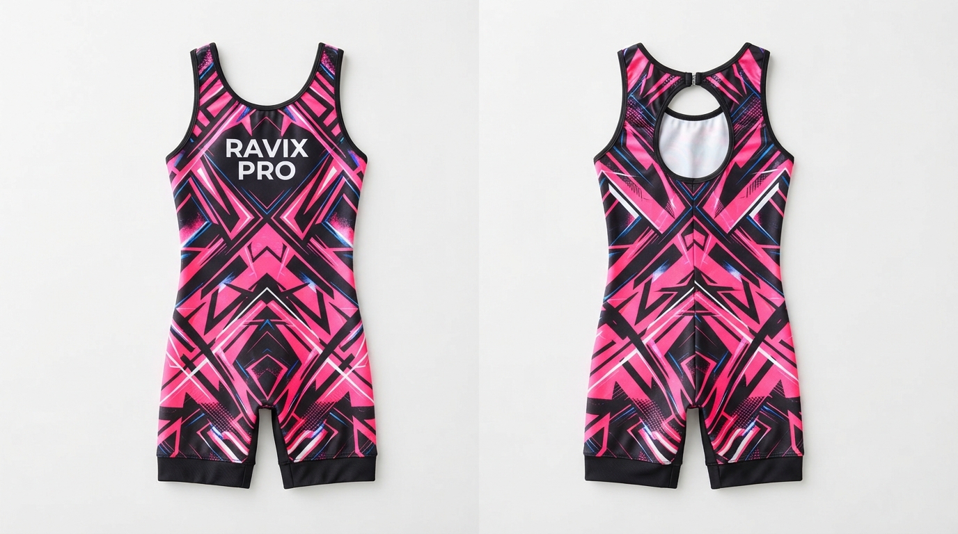 Custom Hot Pink and Black Gymnastics Leotard Custom Hot Pink and Black Gymnastics Leotard – custom manufactured by Ravix Pro Industry, Sialkot, Pakistan