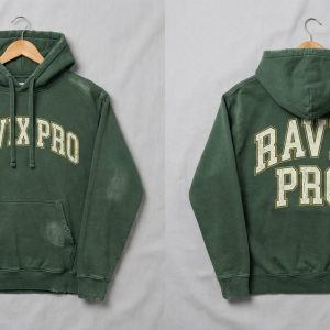 Custom Forest Green Streetwear Hoodie with Distressed Arched Logo – custom manufactured by Ravix Pro Industry, Sialkot, Pakistan